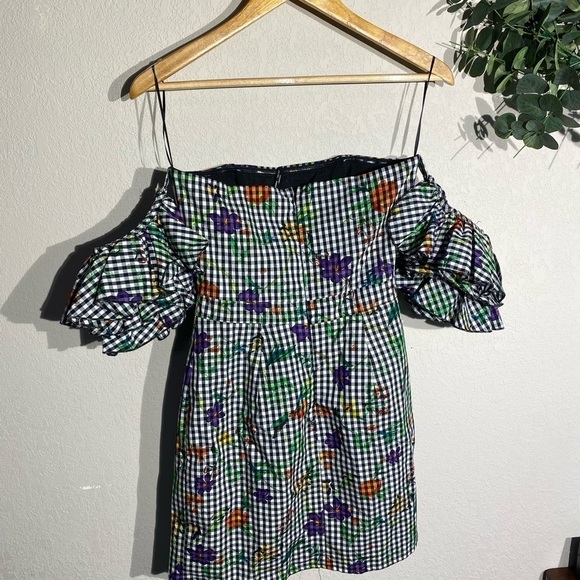 ROMEO+JULIET COUTURE Black Gingham Floral Puff Ruffle Sleeve Mini Dress Size S - Picture 10 of 11